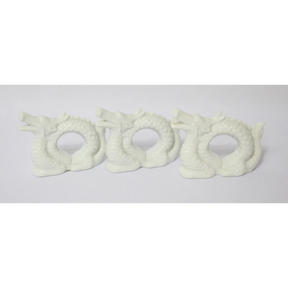 Vintage Pier 1 Imports‎ Ceramic Chinese Dragon Napkin Holder Rings Set of 3